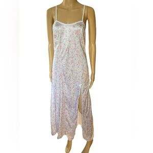 Petra Fashions Vintage Pastel Romantic Floral Hi Slit Lingerie Maxi Slip Dress